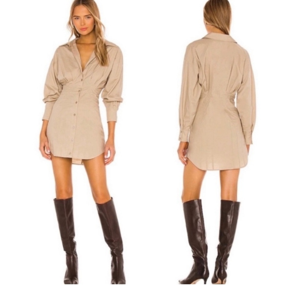 L'Academie The Ismene Mini Shirt Dress in Khaki size L